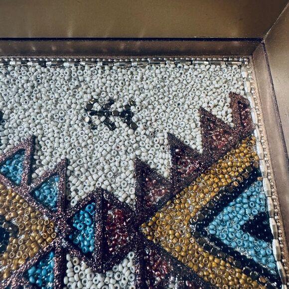 Southwest Western Aztec Tribal Beaded Blue Tan Brown Decor Serving Decor Tray - Picture 5 of 11